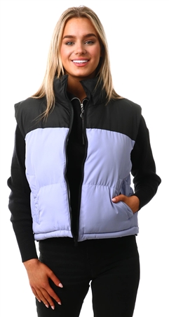 Brave Soul Contrast Colour Block High Neck Gilet - Lilac / Black - 8