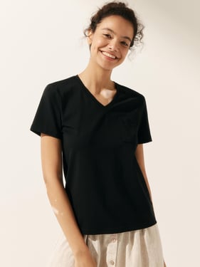 Stretch-Knit Bamboo Classic Basic Tee BELLE - Charcoal Black / V-Neck / XXL