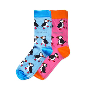Puffin Couple 2 Pack Bamboo Sock Set | UK Adult; Blue 4-7 & Pink 7-11