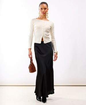 Black Satin Maxi Slip Skirt - 18