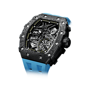 TSAR BOMBA Men's Luxury Tonneau Mechanical Sport Watch | Carbon Fiber Watch | Black Blue | Elemental TB8209CF | Japanese Automatic Skeleton Movement | 10ATM Waterproof