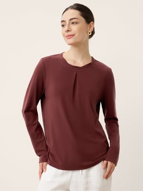 Wool Lyocell Twisted Neck Pullover Top NERISSA - Dark Red / XXL