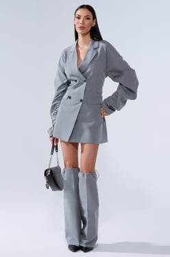 AKIRA Business Meeting Chic Blazer Dress And Leg Warmer Set | Grey | Size 2X
