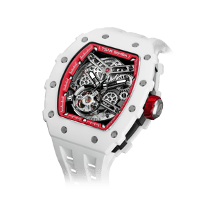 TSAR BOMBA Men's Luxury Ceramic Bezel Skeleton Mechanical Watch | White Red | Elementalal TB8208 | Sapphire Glass 50M Waterproof FKM Rubber Strap