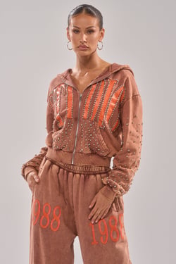 AKIRA Studio Living Zip Up Sweatshirt | Brown | Size 1X