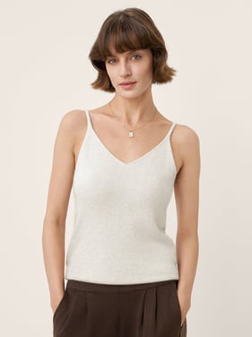 100% Mongolian Cashmere Versatile V-Neck Knit Camisole DEBBIE - Optic White / L