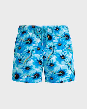 Vilebrequin - Men Stretch Short Swim Shorts Poppies And Geckos - Swimwear - Monrise - Blue - Size XXXL