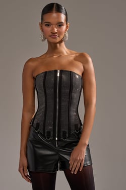 AKIRA More Champagne Please Rhinestone Corset Top | Black | Size 1X