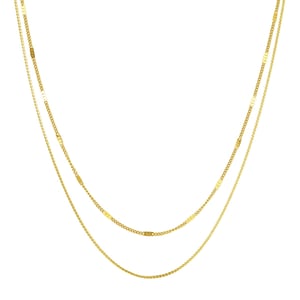 Mixed Cable and Bead Chain Necklace Gold