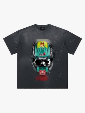 Racing Helmet Graphic T-Shirt - Black / 2XL
