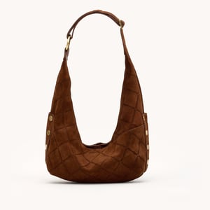 Hammitt Tom Zip Chocolate Diamond Suede Antique Gold Med