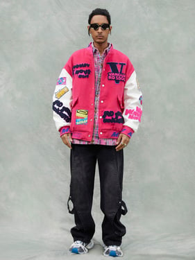 Thesupermade Pink Terry Patch Embroidered Hip Hop Baseball Jersey - 1965 - Pink / M