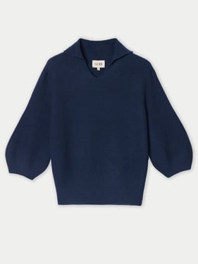 Open V-Collar Women's Polo Sweater - L / dark denim / WK1060D-0203/0000