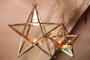 nkuku Antique Brass Glass Star | Christmas Decorations | Small