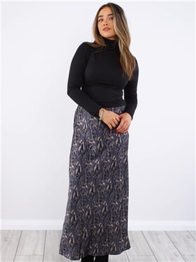 Brave Soul Print Satin Long Skirt - Grey / Black Tiger - XL