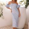 Elixir Off Shoulder Midi Dress Blue