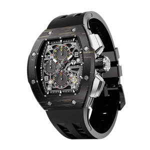 TSAR BOMBA Men's Quartz Watch | Gold | Atomic TB8214 | Carbon Fiber Bezel | Luxury Sport Watch | 50M Waterproof Sapphire Glass FKM Rubber Strap