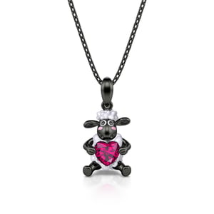 Jeulia Hug Me "Happy Black Sheep" Heart Cut Sterling Silver Necklace