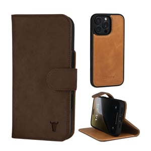 iPhone 16 Pro Max Leather Wallet Case (with Detachable Cover & MagSafe Compatible) - Nubuck / Dark Brown