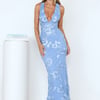 Lime Light Mesh Halter Maxi Dress Blue