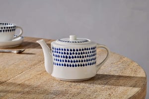 nkuku Indigo Drop Teapot | Tableware | One Size | Cream & Indigo