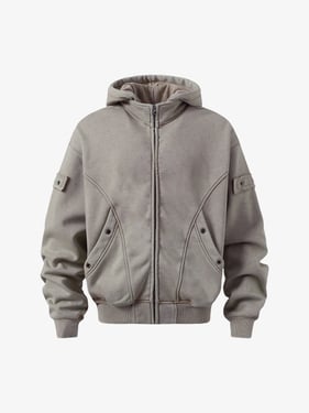 Wasteland Style Washed Zipper Up Sweatshirt - Grey / XL