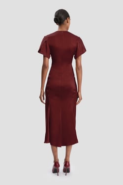 Victoria Beckham Eve Midi Dress In Burgundy - 16 - Womens