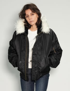 Zipped Hooded Flying Jacket in Black