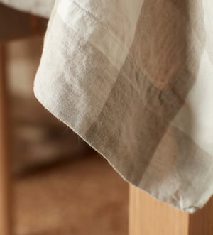 Natural Gracie Gingham 100% Linen Tablecloth