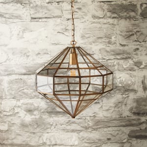 Dibble diamond shaped pendant in brass and glass