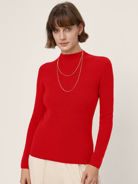 Premium Cashmere Blend Hand-Finished Seamless Fitted Mock Neck Sweater ZINA - Crimson Red / L