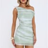 Flashy Queen Off Shoulder Sequin Mini Dress Green