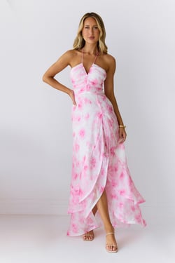 Strawberry Pop Halter Maxi Dress Pink