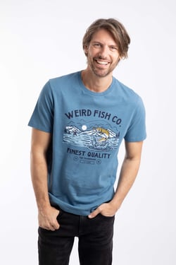 Weird Fish Fish Out Of Water Front Print Graphic T-Shirt Washed Blue Size XL