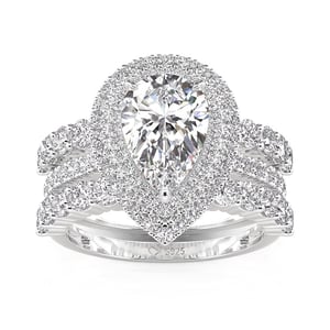 Jeulia Double Halo Pear Cut Engagement Ring Set 3PCS with Eternity Band