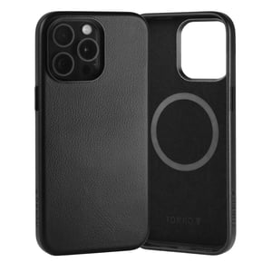 iPhone 15 Pro Max Slimline Leather Bumper Case (MagSafe Compatible) - Black