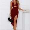 By Invite Only Halter Midi Dress Maroon