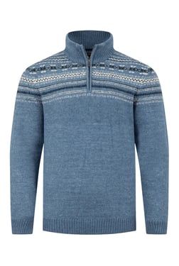 Weird Fish Larner 1/4 Zip Fair Isle Jumper Pale Denim Size L