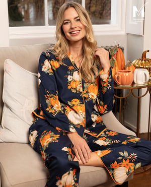 Auburn Womens Navy Pumpkin Print Pyjama Set - 6