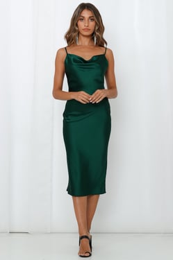 Feel Like Laughing Satin Midi Dress Emerald