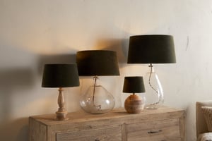 nkuku Mendai Velvet & Linen Lampshade | Shades | Extra Large | Moss Green