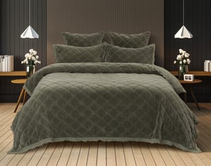 QE Home Silas Quilt Set, Geometric, Green, Super King