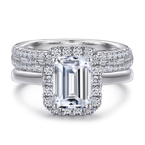 Jeulia 2PC Emerald Cut Sterling Silver Ring Set