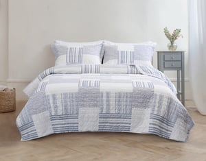 QE Home Frankie Cotton Quilt Set, White, Super King