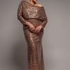 Goddiva Plus Sequin Cowl Maxi Dress - Bronze