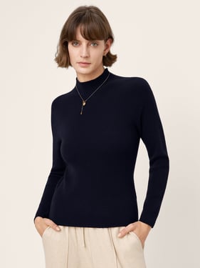 100% Mongolian Cashmere Seamless Tailored Mock Sweater RAYA - Navy Blue / XXL