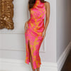Famous Mindset Satin Midi Dress Orange