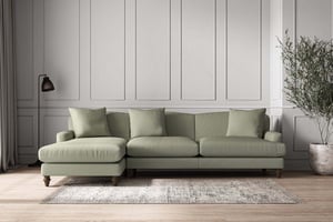 nkuku Deni Left Hand Chaise Sofa | Make To Order | Grand | Recycled Cotton Seaspray