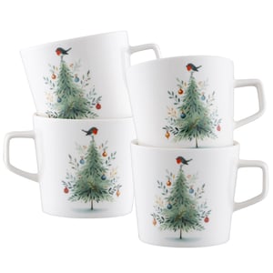 Aynsley Little Robin Christmas Tree Mugs Set of 4