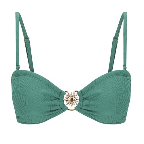 Bandeau Bikini Top-Embossed Green Shells
